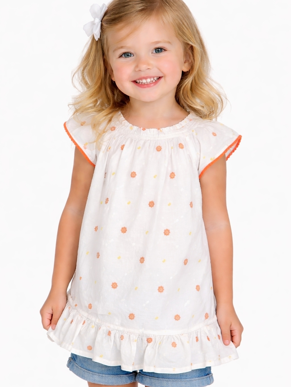 Vintage Osh Kosh Dress Kids 3T Embroidery Smocked Moon Sun Ruffle